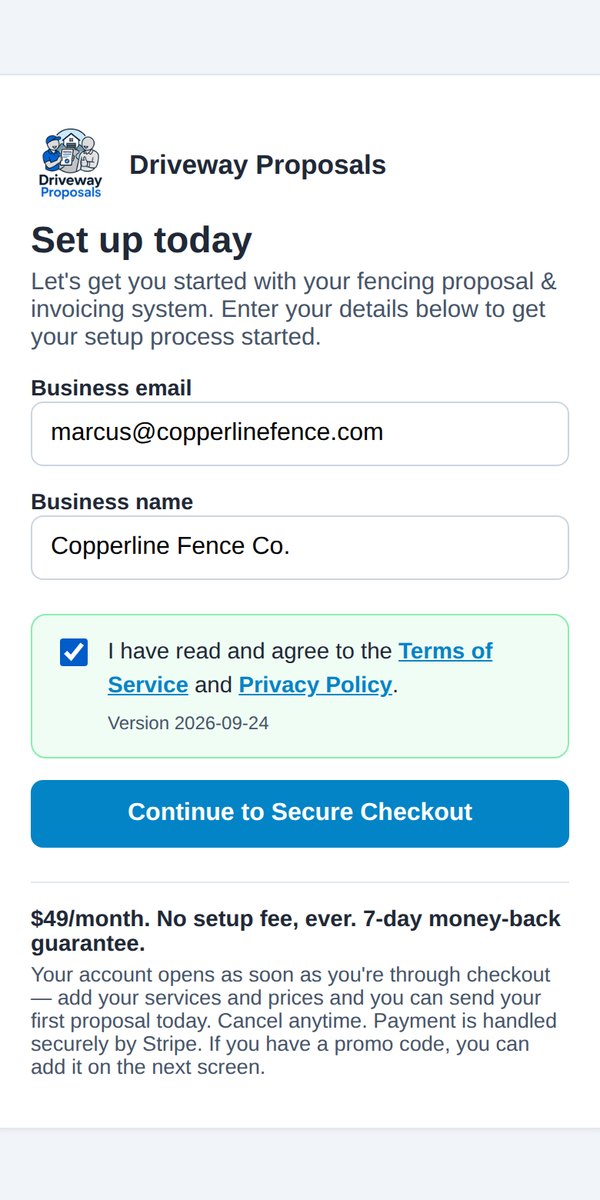 Sign-up screen