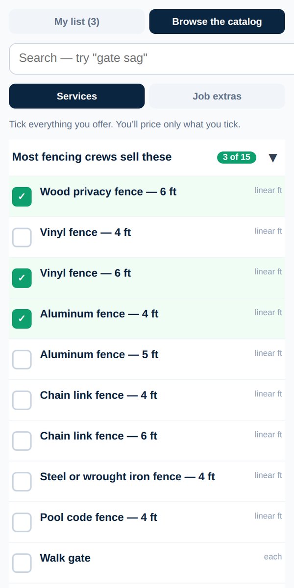 Choosing services from the catalog