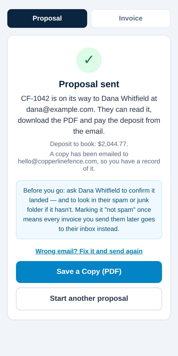 Proposal sent confirmation